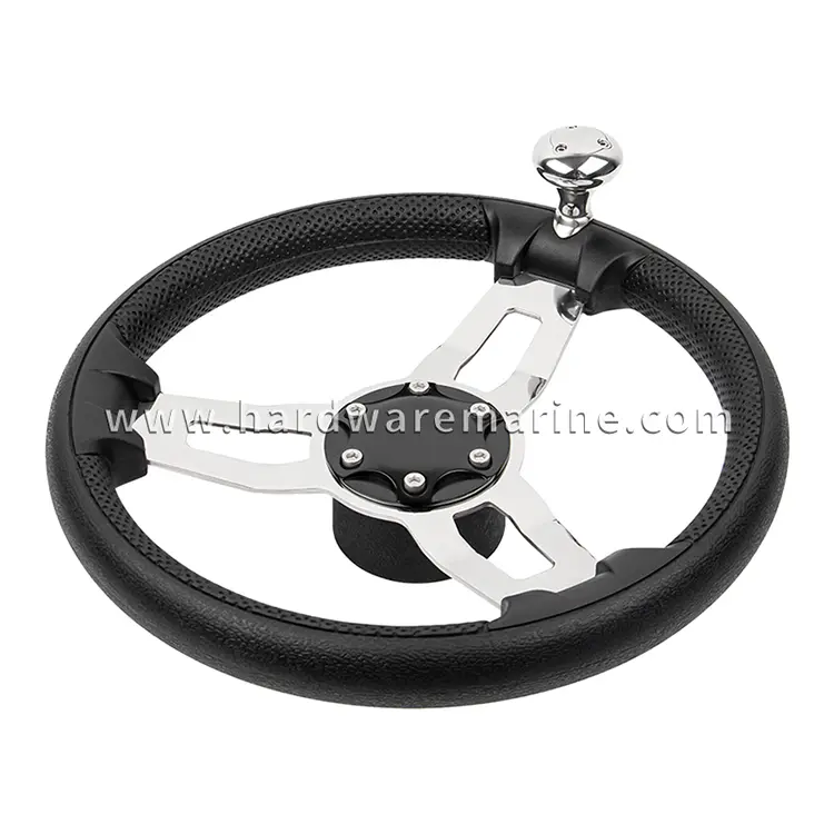 Stainless Steel PU Foam 3-Spoke Boat Steering Wheel With Knob